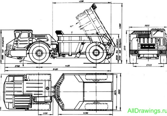 МоАЗ-6401 Самосвальный автопоезд для подземных работ чертежи (рисунки) грузовика